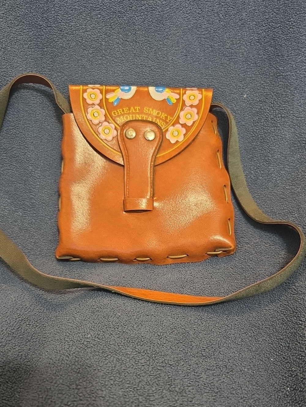 Vintage Great Smoky Mountains Brown Bag with Floral Accent